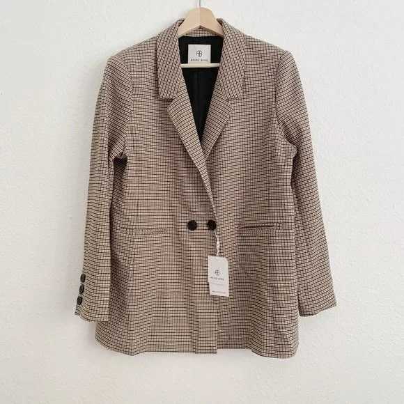 NEW Anine Bing Madeline Houndstooth Blazer In Yellow L - Picture 2 of 13